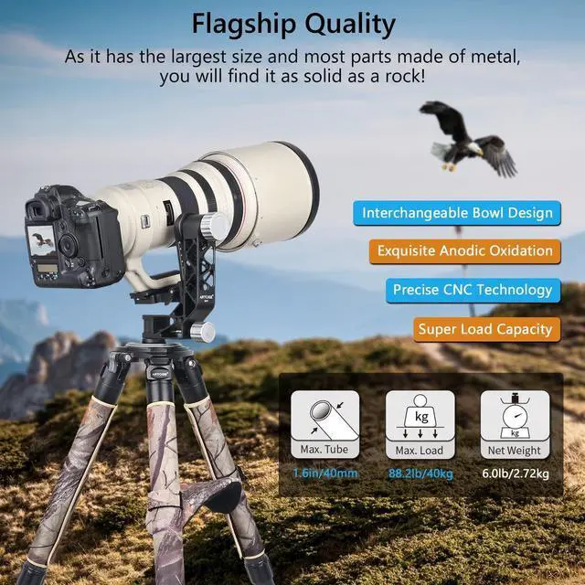 Alt view image 2 of 5 - Carbon Fiber Tripod Heavy Duty Bowl Tripod with Camouflage Sleeve ARTCISE AS90CG Carbon Fiber 40mm Leg Tube Max Load 88 Lbs/40kg (Only Tripod)
