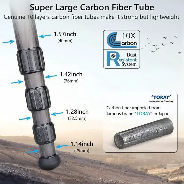 Alt view image 3 of 5 - Carbon Fiber Tripod Heavy Duty Bowl Tripod with Camouflage Sleeve ARTCISE AS90CG Carbon Fiber 40mm Leg Tube Max Load 88 Lbs/40kg (Only Tripod)