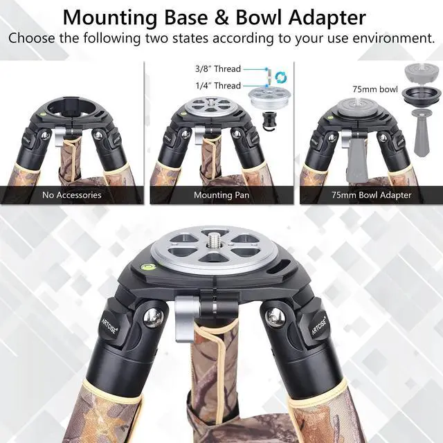 Alt view image 4 of 5 - Carbon Fiber Tripod Heavy Duty Bowl Tripod with Camouflage Sleeve ARTCISE AS90CG Carbon Fiber 40mm Leg Tube Max Load 88 Lbs/40kg (Only Tripod)