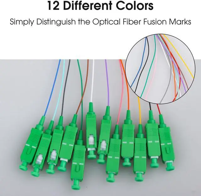 Alt view image 3 of 5 - Duogalia 4-Pack SC/APC Fiber Optic Pigtail, 1.2m 12 Strand SingleMode 9/125 Fiber Pigtail, 12 Color-Coded Fiber Patch Cords for Fusion Splicing