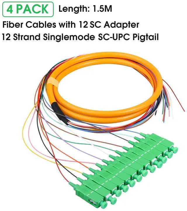 Alt view image 2 of 5 - Duogalia 4-Pack SC/APC Fiber Optic Pigtail, 1.2m 12 Strand SingleMode 9/125 Fiber Pigtail, 12 Color-Coded Fiber Patch Cords for Fusion Splicing