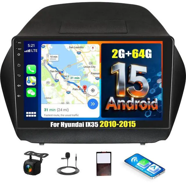 Main image of Android 15 4-Core+64G Car Stereo for Hyundai IX35 2010 2011 2012 2013 2014 2015 with Wireless Carplay/Android Auto, 10.1 HD Touchscreen Hyundai Radio Blurtooth EQ FM/RDS 26 UI GPS WiFi AHD Came