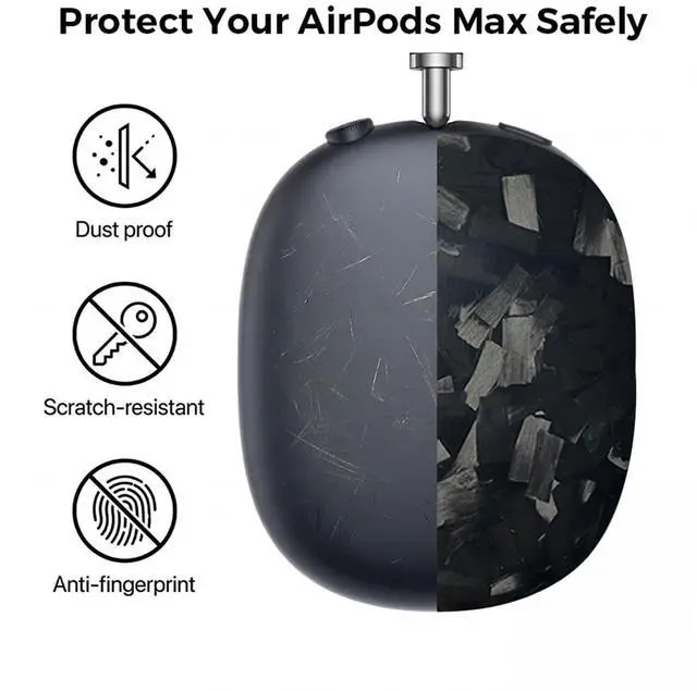 Alt view image 3 of 5 - Fiberri Real Forged Carbon Fiber Case for AirPods Max 1 & 2(2022, 2024 and 2026 Release) - Ultra-Thin & Lightweight Hard Shell Protective Cover - Supports MagSafe/Wireless Charging - Glossy Bla