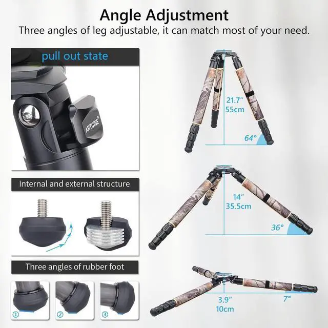 Alt view image 5 of 5 - Carbon Fiber Tripod Heavy Duty Bowl Tripod with Camouflage Sleeve ARTCISE AS90CG Carbon Fiber 40mm Leg Tube Max Load 88 Lbs/40kg (Only Tripod)