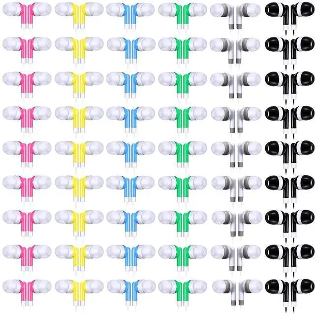 Main image of Konohan 60 Pack Wired Earbuds Bulk 6 Colors Classroom Headphones with 3.5mm Jack Individually Bagged in-Ear Earphones for Classroom, School (Pink, Yellow, Blue, Green, Gray, Black,Retro)