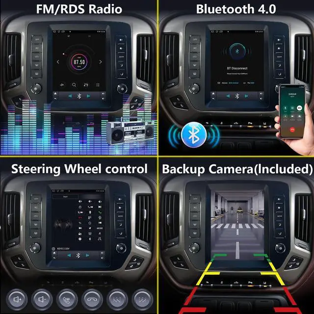 Alt view image 3 of 5 - Suitable for Chevrolet Silverado 2013-2018 Android 12 car Stereo WiFi 4 core GPS Navigation Radio player9.7 '' high-Definition Touch Screen Audio Backup Camera (4+64G)