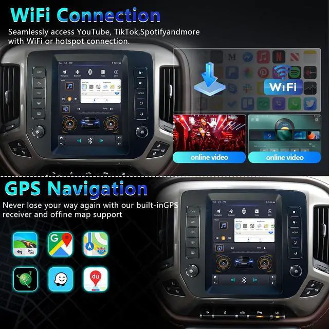 Alt view image 4 of 5 - Suitable for Chevrolet Silverado 2013-2018 Android 12 car Stereo WiFi 4 core GPS Navigation Radio player9.7 '' high-Definition Touch Screen Audio Backup Camera (4+64G)