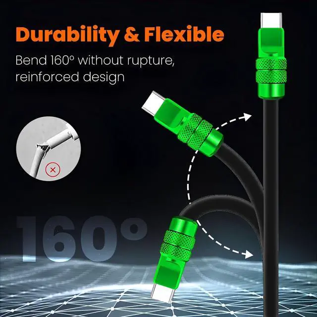 Alt view image 3 of 5 - chubbycable Chubby 2.0 Anodized Version 240W USB C Cable Reflective Shine Fast Charging Cable Charger Cord Compatible with iPhone 17-15 Series, Black+Light Blue,Type-C to Type-C, 6.6FT