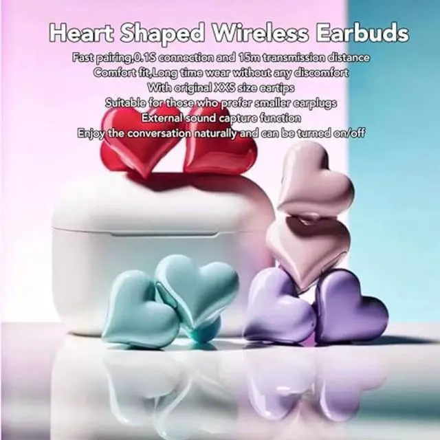Alt view image 5 of 5 - Jectse Earbuds Heart Shaped, HiFi Stereo Bluetooth Headphones with Charging Case, Noise Cancelling in Ear Earbuds for Workouts Sport Travel (Black), Jectsecik9zh72m1-11