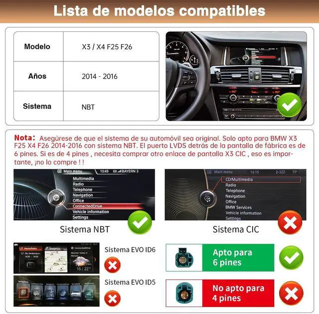 Alt view image 2 of 5 - Wireless Carplay/Android Auto for BMW X3 F25 X4 F26 2014-2016 with NBT System 12.3 Inch Car Touch Screen Supprt Android Auto,Bluettoth,Mirrorlink,Siri,GPS,Rear Camera,Original Car Functions