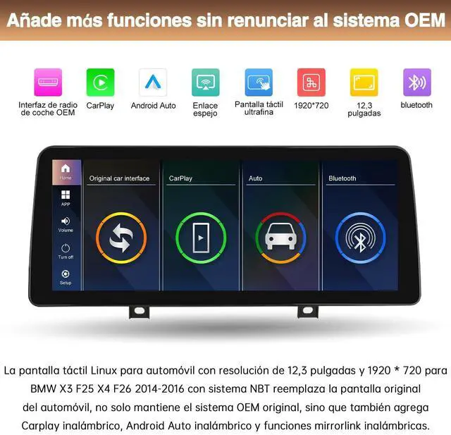 Alt view image 3 of 5 - Wireless Carplay/Android Auto for BMW X3 F25 X4 F26 2014-2016 with NBT System 12.3 Inch Car Touch Screen Supprt Android Auto,Bluettoth,Mirrorlink,Siri,GPS,Rear Camera,Original Car Functions