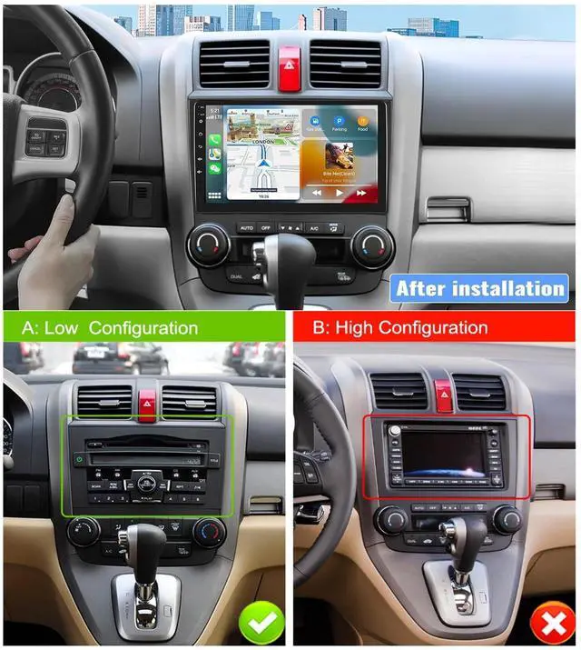Alt view image 2 of 5 - 8 Core, 4G+64G Android 15 Car Stereo for Honda CRV 2007-2011 Wireless Apple Carplay Android Auto 9" 1280 * 720 IPS Touchscreen Car Radio 32 EQ DSP Bluetooth 5.0 59 UI FM/RDS GPS WiFi SWC+Backup