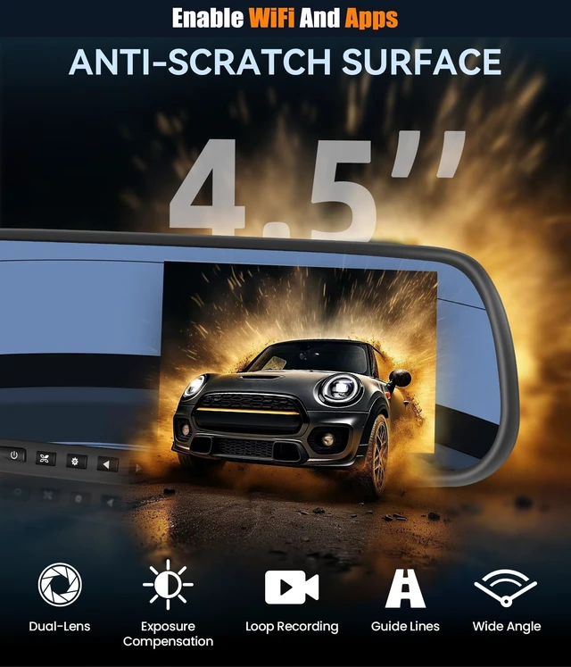 Alt view image 2 of 5 - CAMECHO Mirror Dash Cam, 4.5" 1080P Rear View Mirror Camera, Front and Backup Camera for Cars, Dashcam Loop Recording, Wide Angle, Parking Assistance, Motion Detection