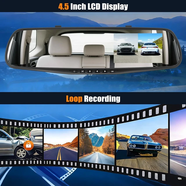 Alt view image 3 of 5 - CAMECHO Mirror Dash Cam, 4.5" 1080P Rear View Mirror Camera, Front and Backup Camera for Cars, Dashcam Loop Recording, Wide Angle, Parking Assistance, Motion Detection