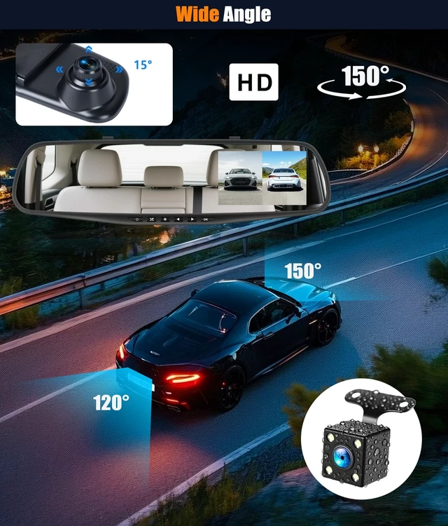 Alt view image 5 of 5 - CAMECHO Mirror Dash Cam, 4.5" 1080P Rear View Mirror Camera, Front and Backup Camera for Cars, Dashcam Loop Recording, Wide Angle, Parking Assistance, Motion Detection