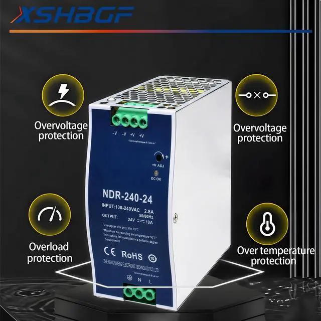 Alt view image 5 of 5 - XSHBGF 24VDC Power Supply NDR 240W DIN Rail Power Supply Switch Switching Converter DC (Input 100-240VAC Output 24VDC 50/60HZ 24V 10A)