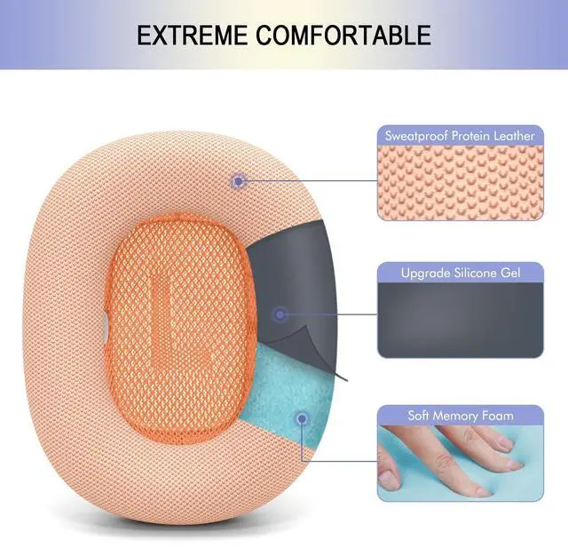 Alt view image 3 of 5 - Ear Cushions Replacement for Apple AirPods Max - Upgraded Ear Cups for Air Pods Max 1 & 2 Gen. Headphones, GVOEARS Earpads Covers Sweatproof (Orange)