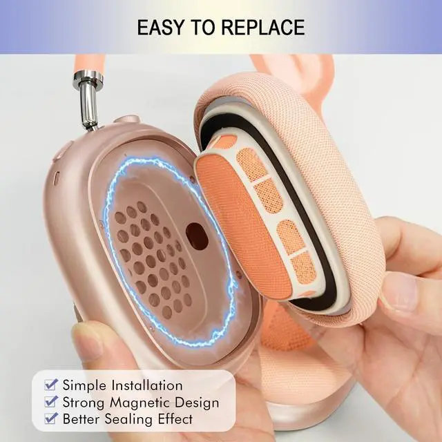 Alt view image 5 of 5 - Ear Cushions Replacement for Apple AirPods Max - Upgraded Ear Cups for Air Pods Max 1 & 2 Gen. Headphones, GVOEARS Earpads Covers Sweatproof (Orange)