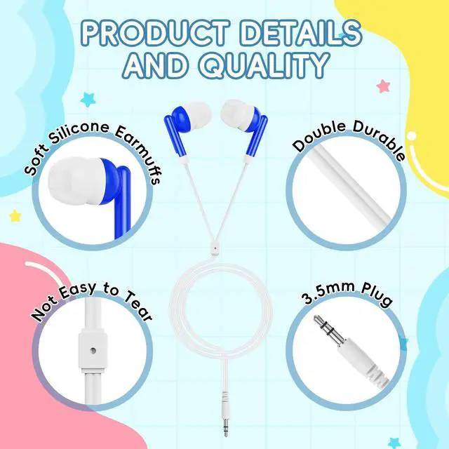 Alt view image 4 of 5 - Hengliyuan 200 Pack Bulk Earbuds for School Classroom Kids Headphones Wired in Ear Student Earphones Class Set Individually Packed (HLY101)