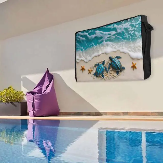 Alt view image 2 of 5 - Big buy store Outdoor TV Cover 75 Inch Sea Turtle TV Enclosure Blue Summer Beach Waves TV Covers for Outside TV Display Screen Protector with Remote Control Pocket Home Decor