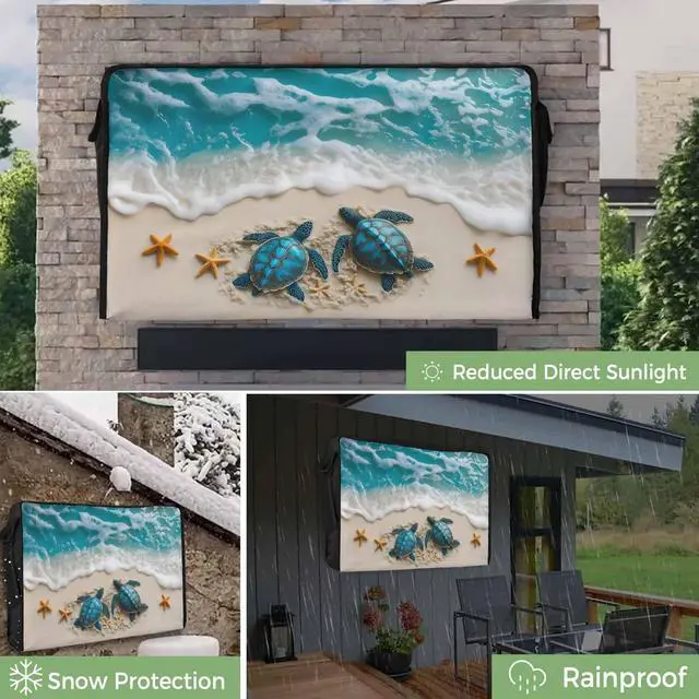 Alt view image 3 of 5 - Big buy store Outdoor TV Cover 75 Inch Sea Turtle TV Enclosure Blue Summer Beach Waves TV Covers for Outside TV Display Screen Protector with Remote Control Pocket Home Decor