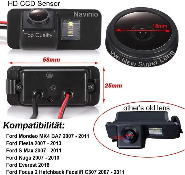Alt view image 2 of 5 - HD 1280 * 720p Backup Camera for Car,Waterproof License Plate Rear View Reverse Camera Replacement for Ford Mondeo MK4 BA7 Focus 2 Hatchback Facelift C307 Fiesta S-Max Kuga