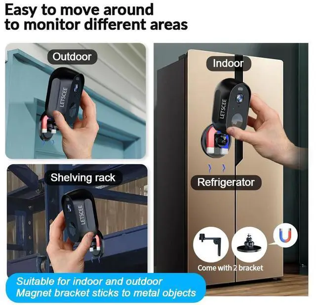Alt view image 3 of 5 - LETSCEE Wireless Battery Cameras Outdoor.Indoor Outdoor Home Security Cameras, with Night Version,Motion Detection,2-Way Audio,Waterproof,Cloud Storage,No Subscription(4 Pack)