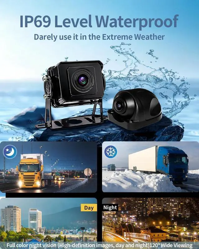Alt view image 4 of 5 - AI 4 Channel 1080P RV Backup Camera System with 10.1 Inch Touchscreen Monitor,Person Detection MDVR Recording with 4pcs IP69K Waterproof Cameras for Truck/Trailer/Camper Van/SUV/Fleet/Push