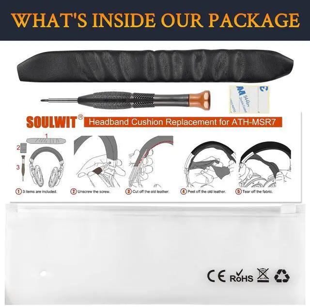 Alt view image 4 of 5 - SOULWIT Headband for Audio Technica ATH MSR7, MSR7NC, MSR7BK, MSR7GM, DSR7BT (Do Not Fit MSR7b/MSR7bBK/MSR7bGM) Headphones, Replacement Headstrap Pad Repair Part - Black