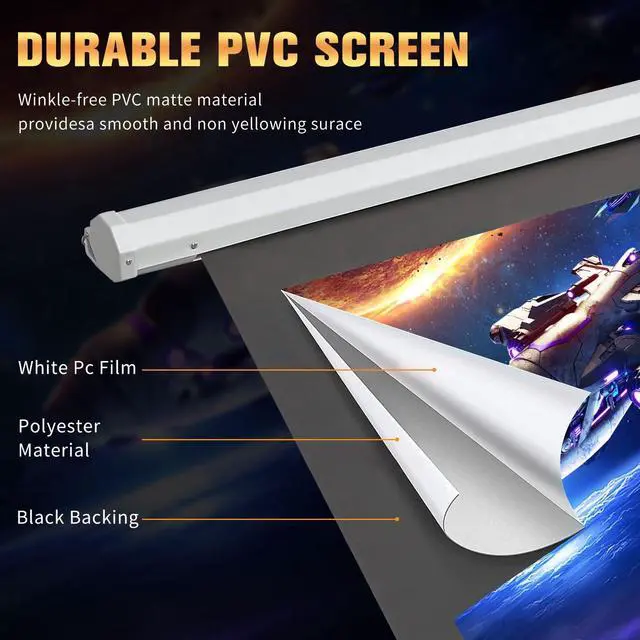 Alt view image 3 of 5 - DINAH 72 Inch Electric Projector Screen with Remote, Automatic Air Indoor Drop Down, Motorized 4K 3D HD Projection for Movies