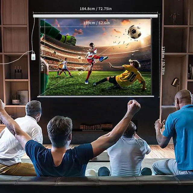 Alt view image 4 of 5 - DINAH 72 Inch Electric Projector Screen with Remote, Automatic Air Indoor Drop Down, Motorized 4K 3D HD Projection for Movies