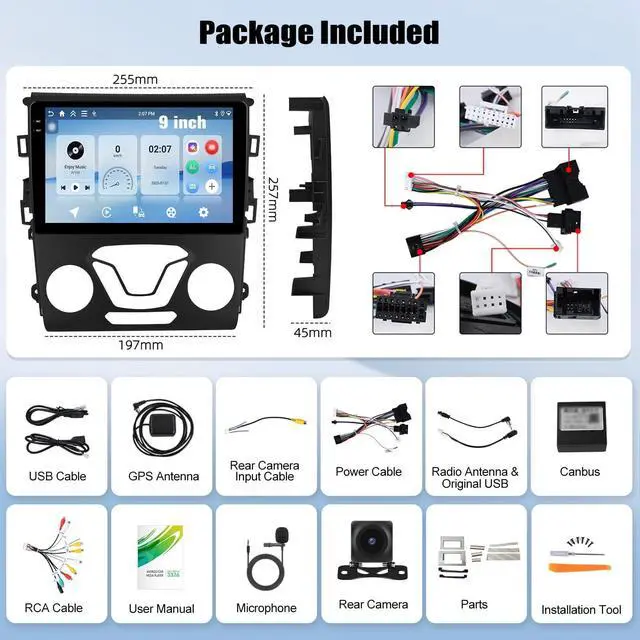 Alt view image 3 of 5 - 4G+64G Android Car Stereo for Ford Fusion Mondeo 2013 2014 2015 2016 2017 2018 2019 with Wireless Carplay Android Auto 9 Inch Touch Screen Head Unit Replacement Backup Camera WiFi GPS RDS Bluet