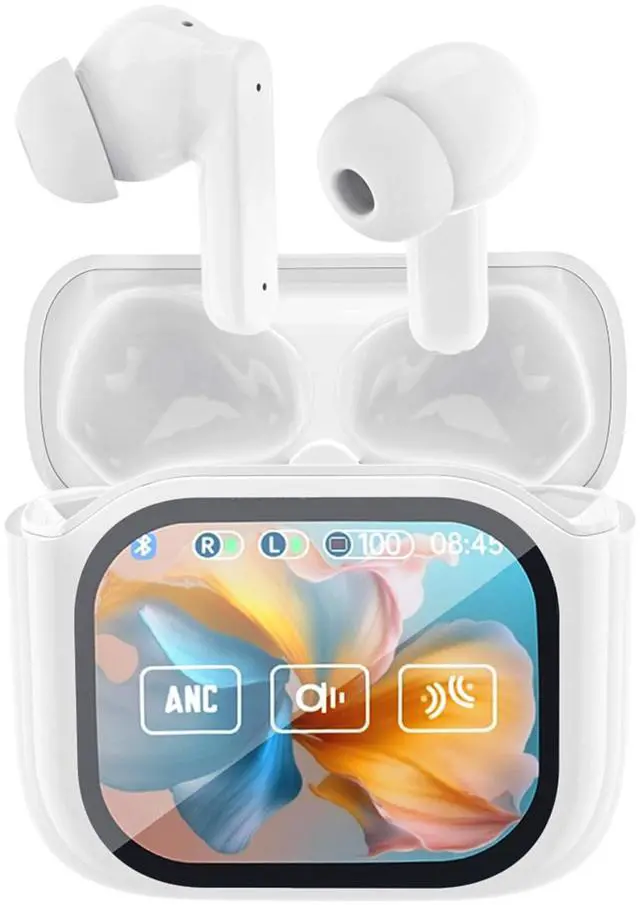 Main image of Wireless Touchscreen Earbuds with Smart Touch Screen Case - TWS True Wireless Bluetooth 5.4 Headphones - ANC Active Noise Cancelling - Blue Tooth Earphones for iPhone Android