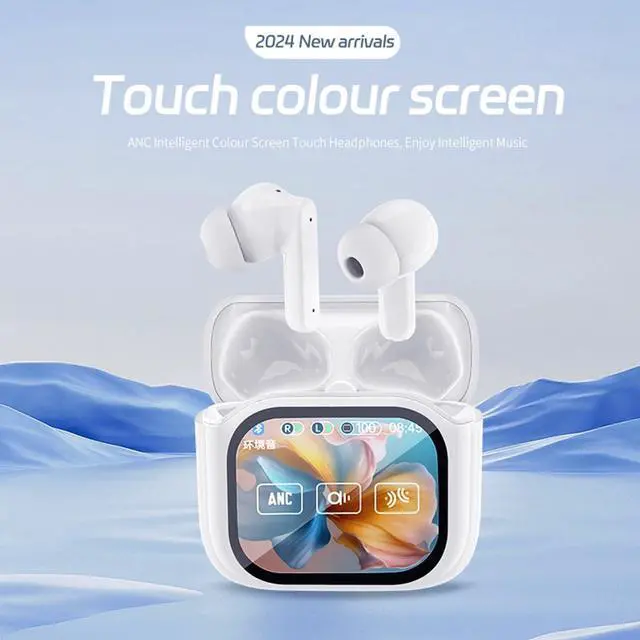 Alt view image 2 of 5 - Wireless Touchscreen Earbuds with Smart Touch Screen Case - TWS True Wireless Bluetooth 5.4 Headphones - ANC Active Noise Cancelling - Blue Tooth Earphones for iPhone Android