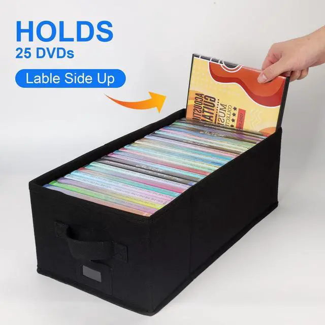 Alt view image 2 of 5 - BOATISLE DVD Storage Box with Handles and Lid, 3 Pack - Black, DVD Case Holder Organizer with External Label Slots, Stackable for Dust-Free and Space-Saving Media Storage