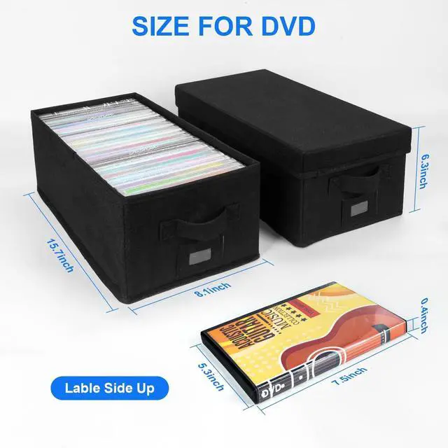 Alt view image 3 of 5 - BOATISLE DVD Storage Box with Handles and Lid, 3 Pack - Black, DVD Case Holder Organizer with External Label Slots, Stackable for Dust-Free and Space-Saving Media Storage