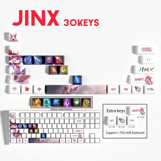 Alt view image 2 of 5 - IYTYIR Jinx Keycaps Set for League of Legends Gaming Skill 30 Keys Keycap Set OEM Profile for MX Mechanical Gaming Keyboards (Jinx 30 Keys)