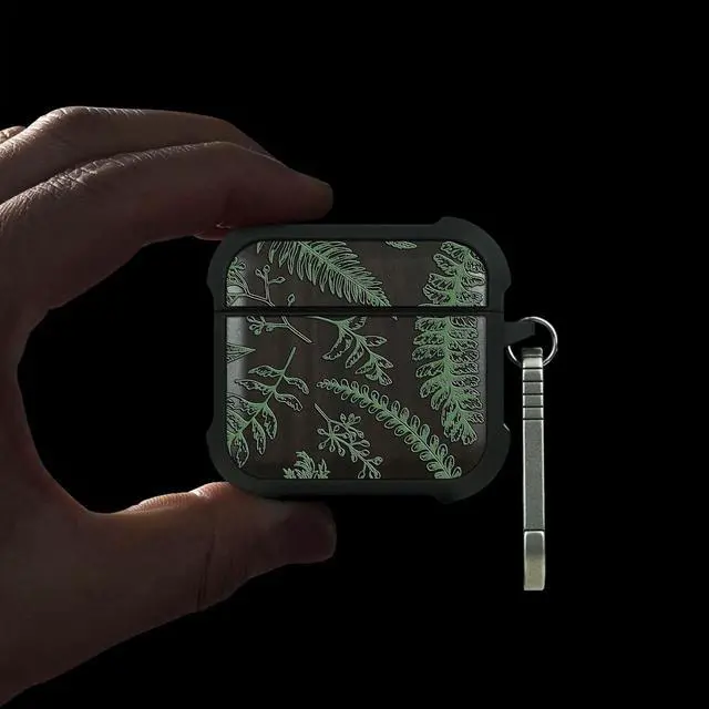 Alt view image 2 of 5 - Patterit for AirPods 4 Case (2024) (USB-C), Shockproof Cover with Quick Released Keychain, Compatible with AirPods 4th Generation, Natural Wood Hand-Drawn (Botanical Garden) Dark Wood