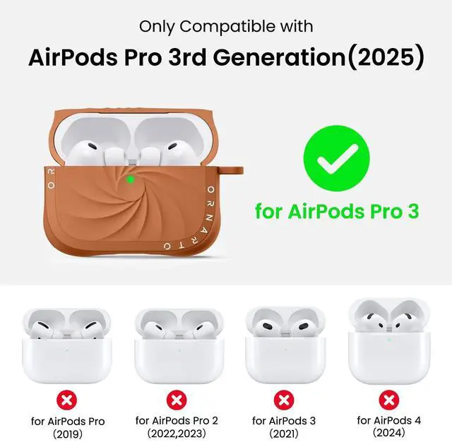 Alt view image 2 of 5 - ORNARTO Vortuxe for AirPods Pro 3 Case - 2X MIL-STD Drop Protection, Liquid Silicone Shockproof Cover with Carabiner, Sleek Aesthetic Case for AirPods Pro 3rd Generation-Autumn Ora