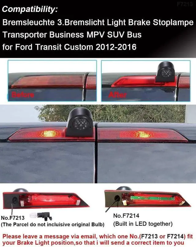 Alt view image 2 of 5 - Third Brake Light Backup Reverse Camera+4.3" Rearview Mirror,Car Rear Light Mount Top Roof Lamp Parking Camera Replacement for Ford Transit Custom 2012-2016 Transporter Business MPV SUV Bus