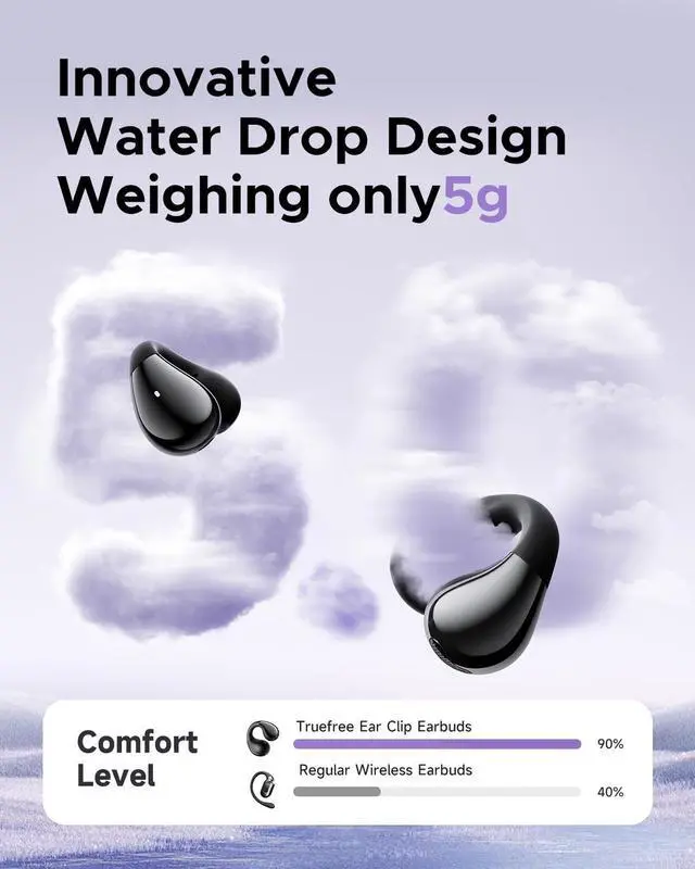 Alt view image 2 of 5 - truefree B1 Open-Ear Wireless Earbuds, Bluetooth 5.4 Headphones with Spatial Audio, Ultra-Light Clip-On Fit, 25H Battery, Fast Charging, Multipoint Connection, App Customization, Workouts, Comm