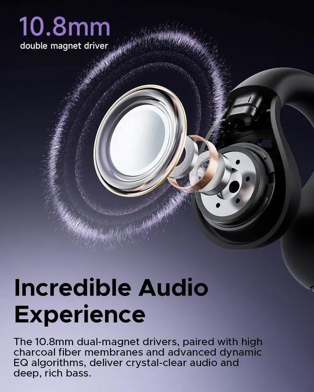 Alt view image 3 of 5 - truefree B1 Open-Ear Wireless Earbuds, Bluetooth 5.4 Headphones with Spatial Audio, Ultra-Light Clip-On Fit, 25H Battery, Fast Charging, Multipoint Connection, App Customization, Workouts, Comm