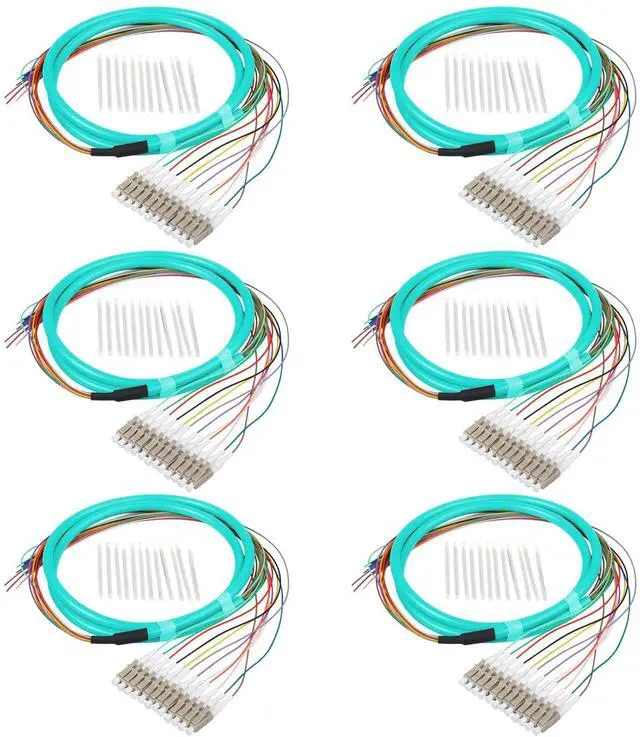 Main image of Duogalia 6-Pack LC/OM3 Fiber Optic Pigtail, 1.2m 12 Strand Multimode 50/125 Fiber Pigtail, 12 Color-Coded Fiber Patch Cords for Fusion Splicing
