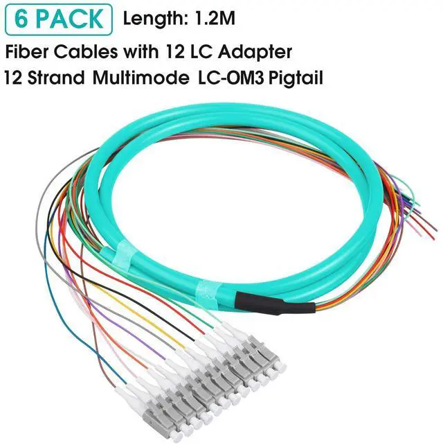 Alt view image 2 of 5 - Duogalia 6-Pack LC/OM3 Fiber Optic Pigtail, 1.2m 12 Strand Multimode 50/125 Fiber Pigtail, 12 Color-Coded Fiber Patch Cords for Fusion Splicing