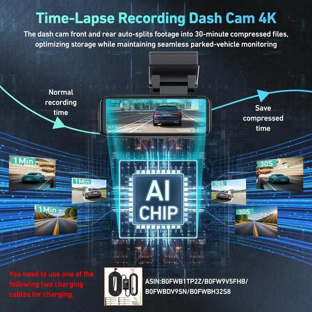 Alt view image 3 of 5 - Dash Cam Front and Rear, 4K Dash Cam Built-in 5.8G WiFi GPS ADAS, 3.2" IPS Screen Dash Camera for Cars with Free 32GB Card,G-Sensor,Loop Recording,WDR,Night Vision Dashboard Camera