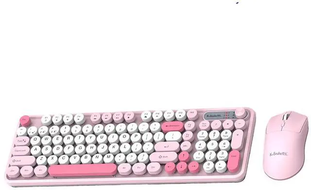 Main image of Tangxi Wireless Keyboard and Mouse Combo, 2.4G & Bluetooth, 98 Keys Retro Typewriter Keyboard with Round Keycaps, 3 DPI Adjustable Quiet Mouse (Pink)