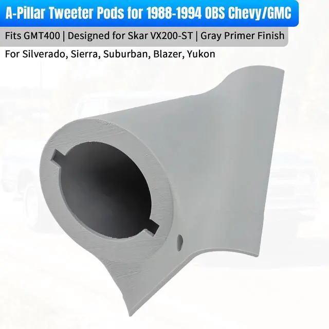 Alt view image 2 of 5 - AUTOVIC Tweeter Pods for 1988-1994 OBS Chevy Truck, Super Tweeter Speaker Mounts Compatible with Skar VX200-ST, ASA 3D Printed A-Pillar Pods for GMT400 Silverado Sierra, Gray Primer Finish