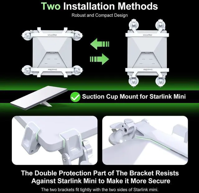 Alt view image 2 of 5 - Ackno for Starlink Mini Mount for Car,for Starlink Mini Suction Cup Mount Accessories,linkoostar Kit for Sunroof/Front/Rear Window/Roof/Dashboard/Windshield