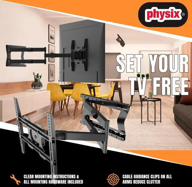 Alt view image 3 of 5 - Physix 2100 Long arm TV Wall Mount for 32-75 Inch Screens Extra Long Extension up to 40 Inch Heavy-Duty TV Mount Holds up to 88 lbs Full-Motion, Swivels up to 180 Max. VESA 600x400, Black