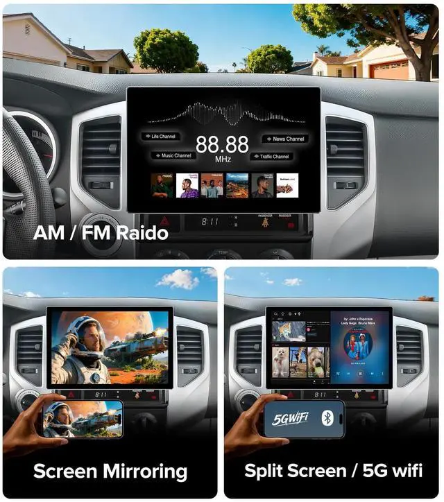 Alt view image 5 of 5 - 11.5''Car Radio for Toyota Tacoma Stereo 2005-2015 with Wireless CarPlay & Android Auto/Android 13 /5G WiFi/TouchScreen/FM/AM/4GB RAM + 64GB ROM